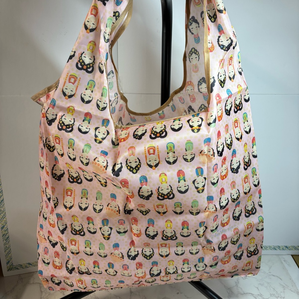Foldable, Reusable Tote Bag, Doll pattern, pink, NWOT